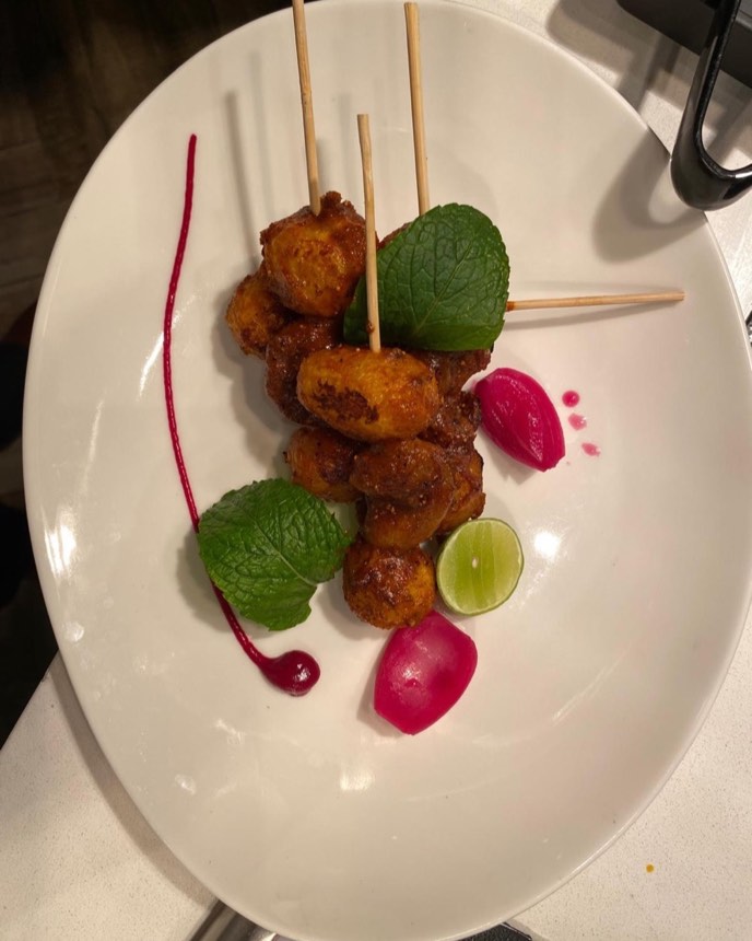 Skewered spiced baby potatoes