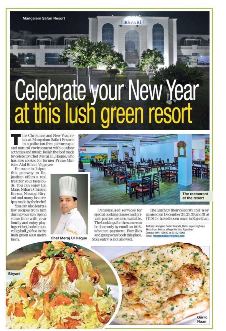 Newspaper feature noting Chef Meraj Ul Haque cooked for former PM Atal Bihari Vajpayee