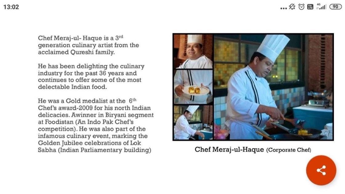Profile describing Chef Meraj Ul Haque as a third-generation Qureshi culinary artist