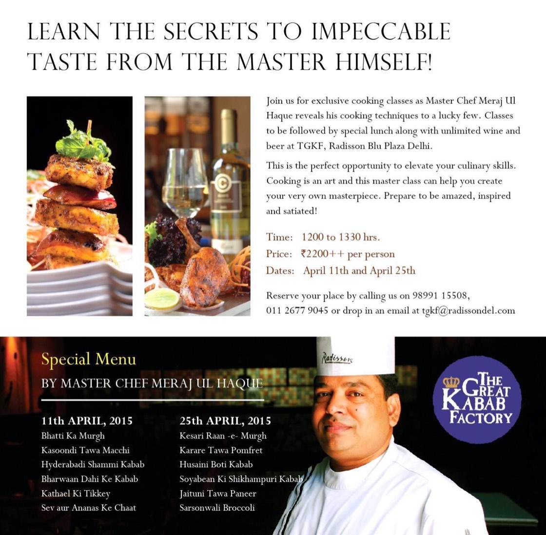 The Great Kabab Factory master-class promotion with Chef Meraj Ul Haque